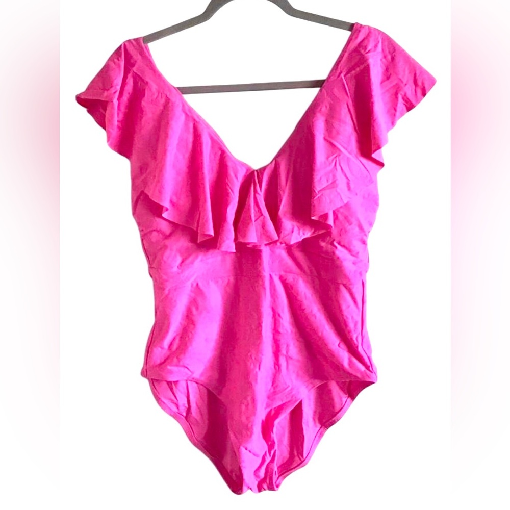 Trina Turk Ruffle Plunge  One Piece Swimsuit Size 14